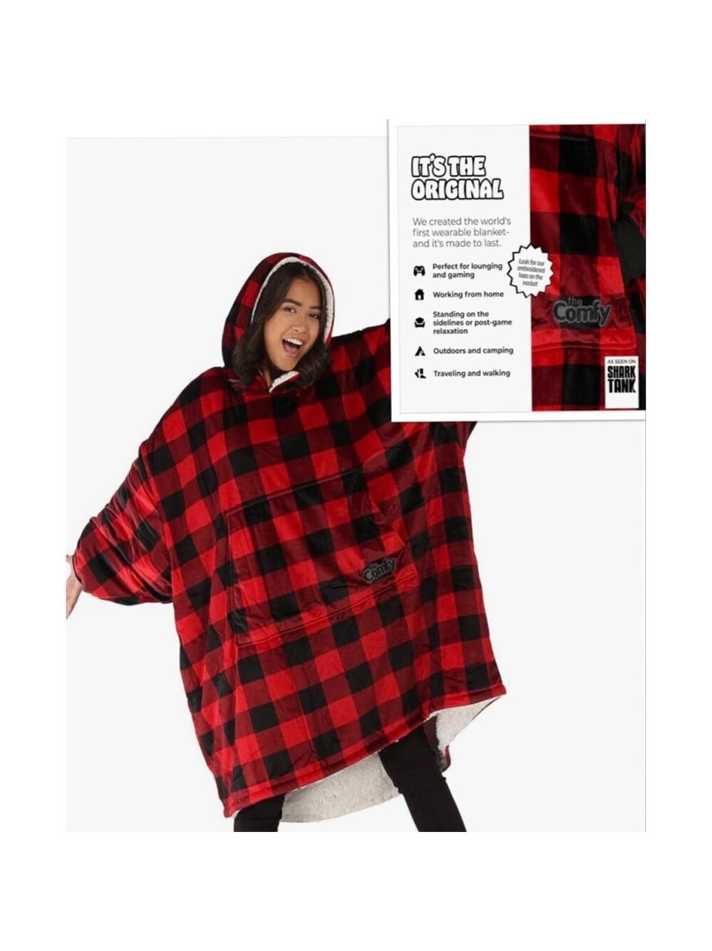 The Comfy Buffalo Plaid Cozy Soft Sherpa Wearable Blanket Oversized Fits All
